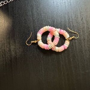 Pink and White Beaded Earrings